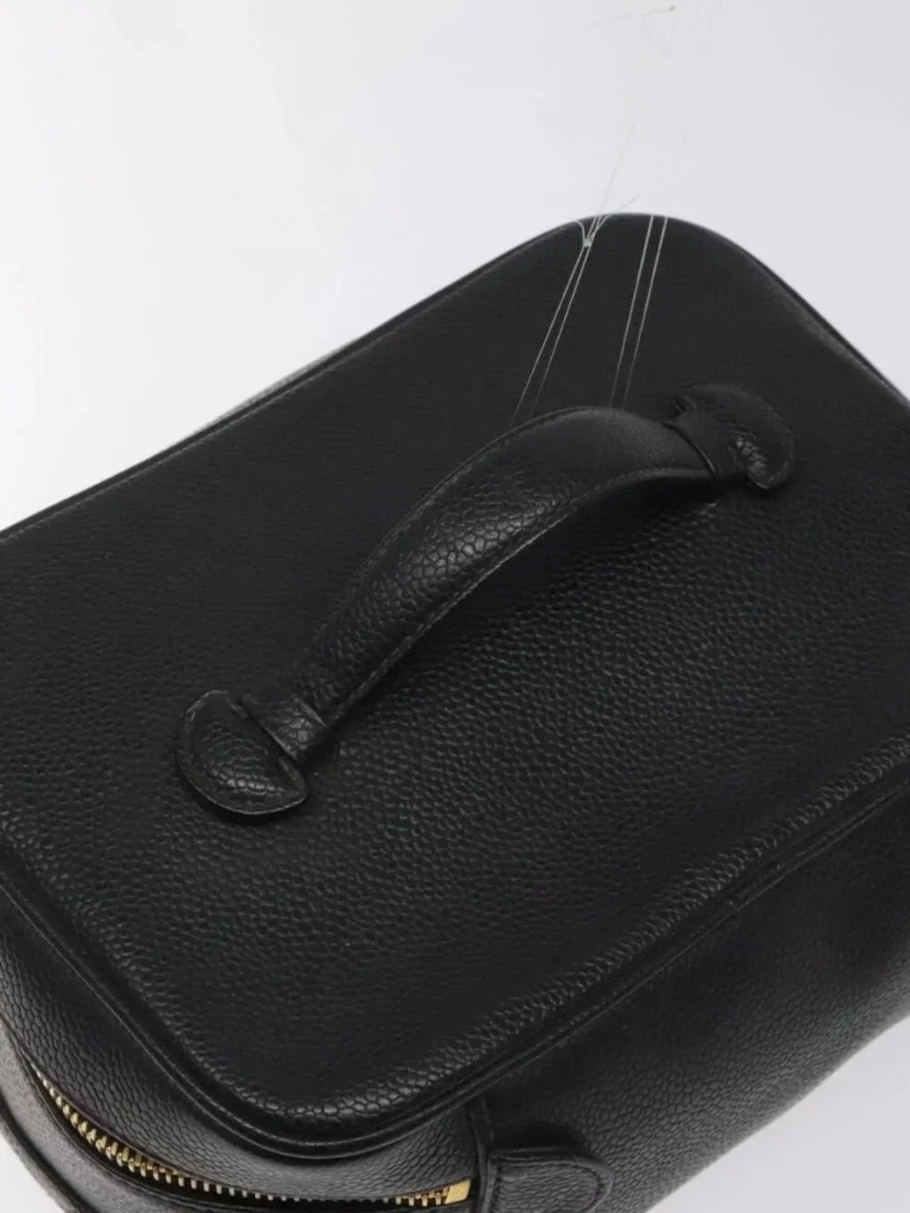 CHANEL Bicolore Vanity Hand Bag Grained Calf Skin Black CC Auth yb789